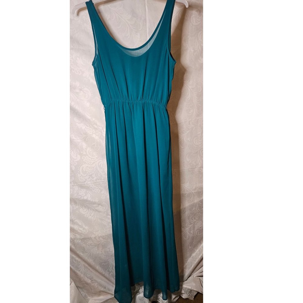 Zara Trafaluc Collection Sheer Teal Maxi Dress Size Medium